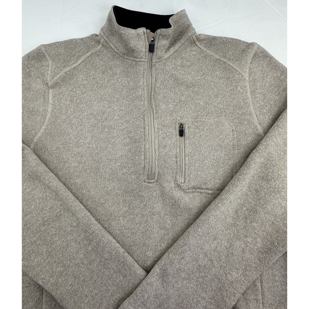 Woolrich Mens Size M 1/4 Zip Pullover‎ Oatmeal 100% Polyester Sweater Jacket